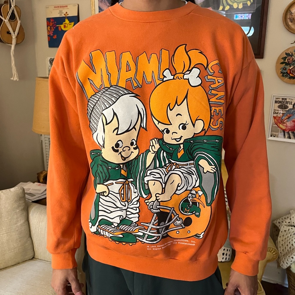 Vintage 1992 University of Miami Canes Flintstones Pullover